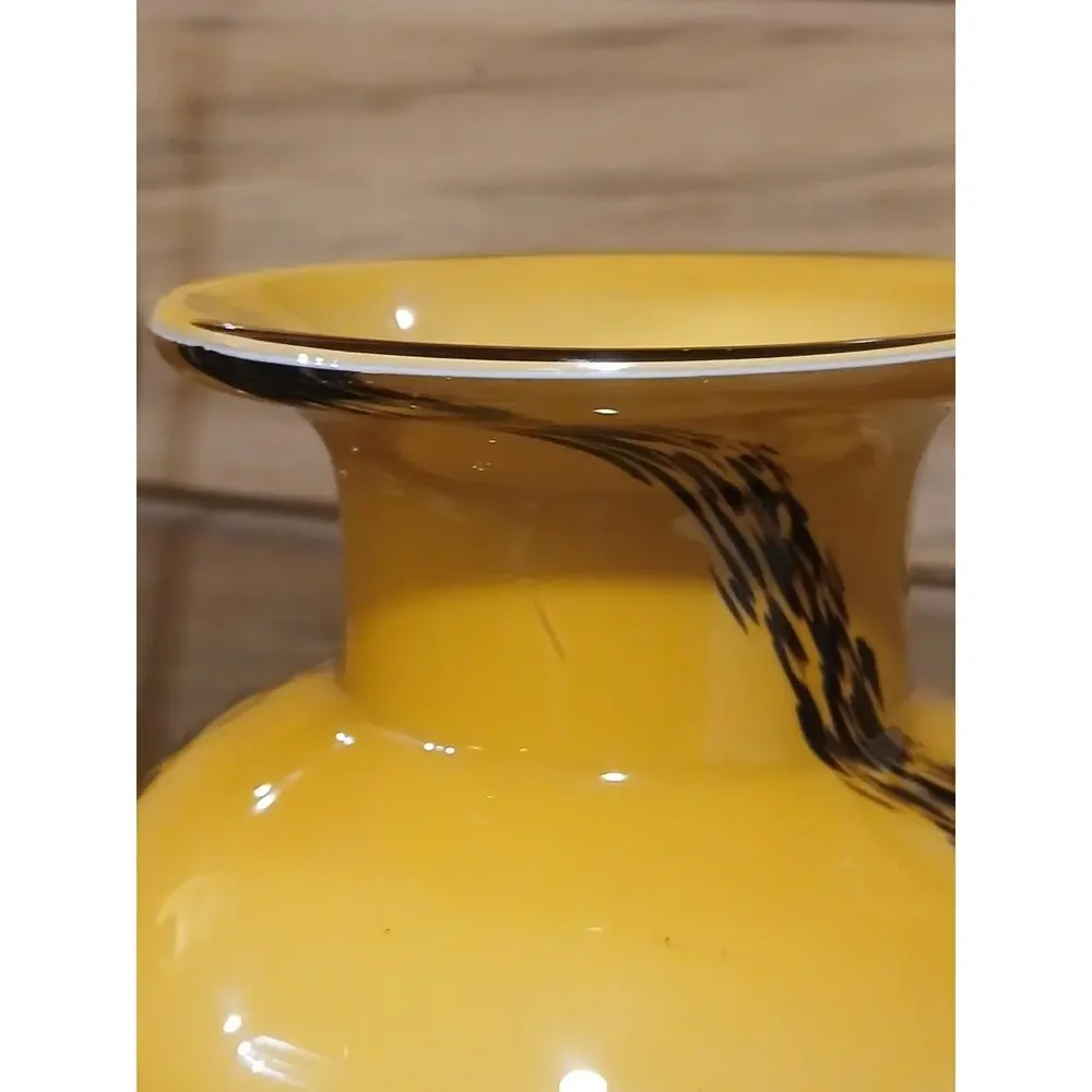 VTG Italian Style Art Glass Vase Tortoiseshell Leopard Butterscotch Yellow 12 